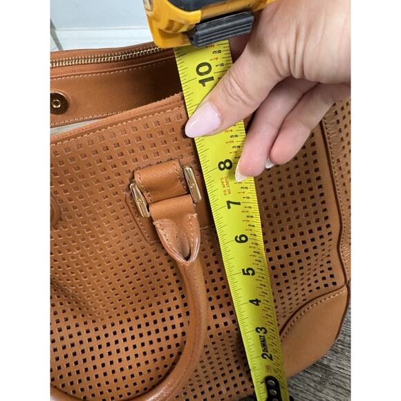 Authentic Tory Burch Robinson Perforated Tote Double Zip Satchel Brown No Strap - Picture 9 of 16